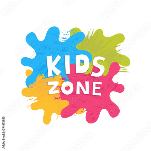 Kids zone colorful banner. Different splashes and grunge abstract paint brush. Vector illustration