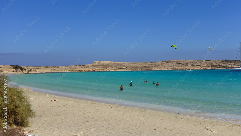 Famous sandy turquoise beach of Pori in Koufonisi island, Small Cyclades, Greece