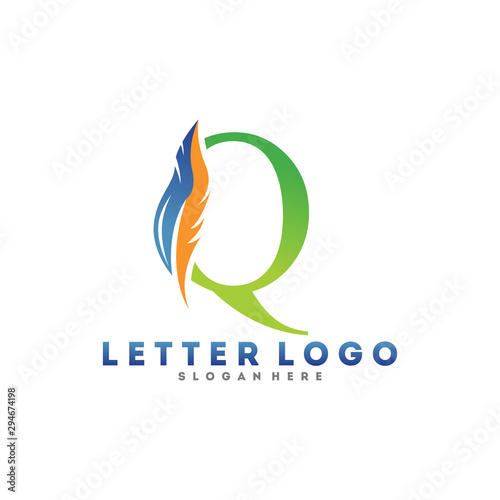 Initial letter Q logo with Feather modern minimalist Luxury.