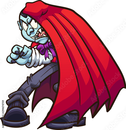 Cartoon vampire covering himself from the sun clip art. Vector illustration with simple gradients. All in a single layer. 