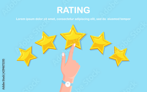 Star rating. Client feedback, customer review. Survey for marketing service. Vector fkat design