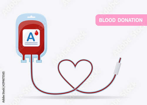 Blood bag isolated on white background. Donation, transfusion in medicine laboratory concept. Save patient life. Vector flat design