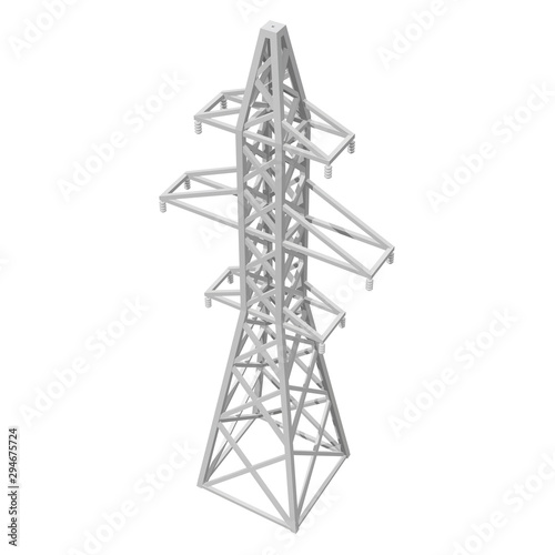 Power transmission tower high voltage pylon. Low poly 3d render isolated on white background.