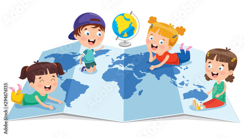 Little Students Studying Geography