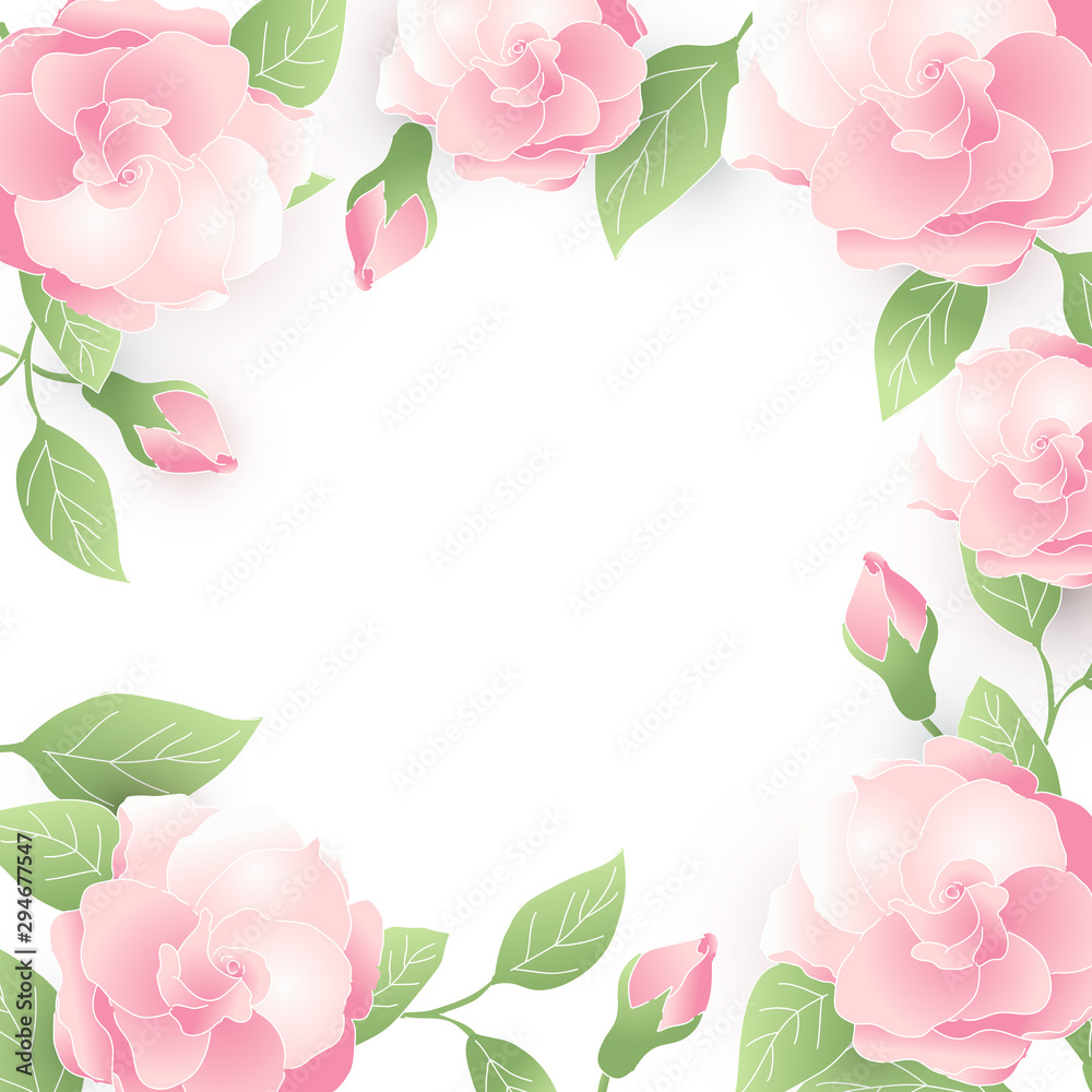 Floral pink flower frame. Background