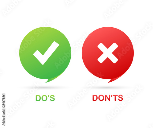 Do's and Don'ts like thumbs up or down. flat simple thumb up symbol minimal round logotype element set. Vector illustration.