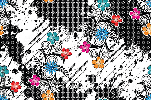 Seamless pattern with floral vector Illustration, Indonesian batik motif