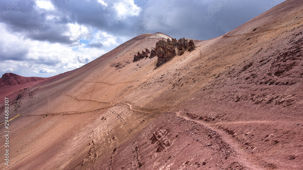 Naklejka premium Colourful rock formations in the mineral-rich mountains of Red Valley. Cordillera Vilcanota, Cusco, Peru