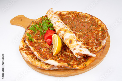 Traditional delicious Turkish food; Turkish pizza; Lahmacun