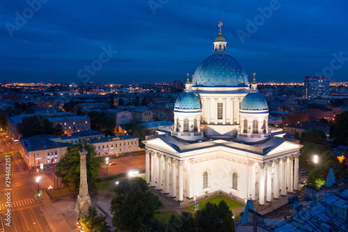 Russia. Saint-Petersburg. View of Trinity Cathedral on a summer night. Petersburg from the height. travel to Russia.