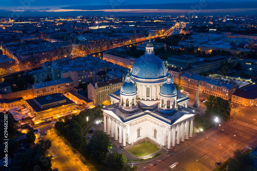 Russia. Saint-Petersburg. Panorama Of St. Petersburg. View of Trinity Cathedral on a summer night. Petersburg from the height. travel to Russia.
