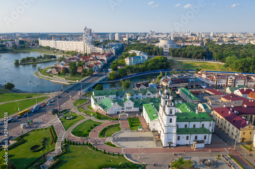 Aerial view on a Trinity suburb - old historic centre  and Minsk city  Minsk  Belarus.