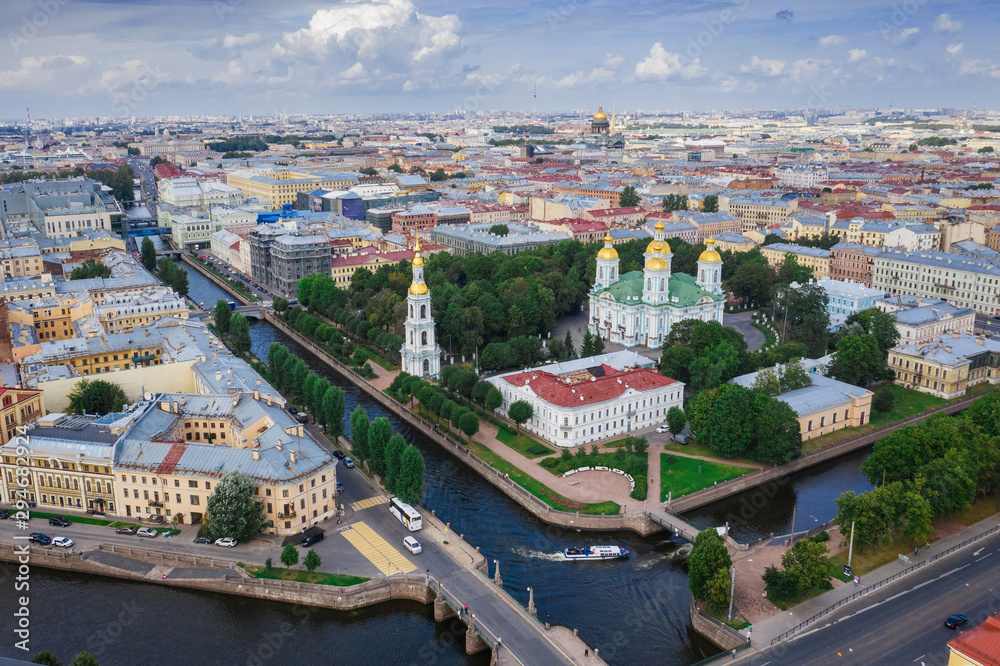 St. Nicholas Cathedral with a bell tower on the Kryukov Canal in St. Petersburg