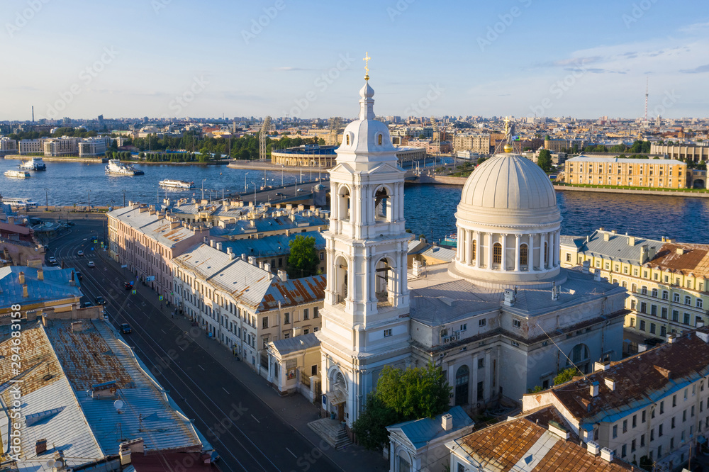 Russia. Saint-Petersburg. Catherine's Church on Vasilievsky Island. Top View the town.