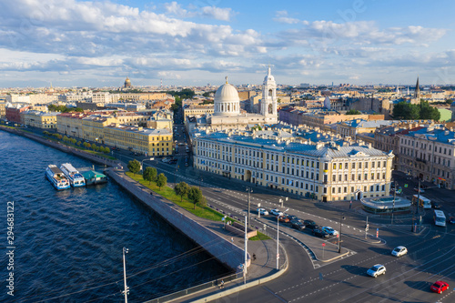 Russia. Saint-Petersburg. Catherine's Church on Vasilievsky Island. Top View the town.
