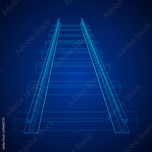 Straight rails. Railway wireframe low poly mesh vector illustration