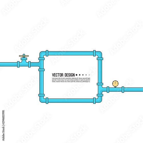 The pipeline with stopcock, fittings and valves. Vector illustration.