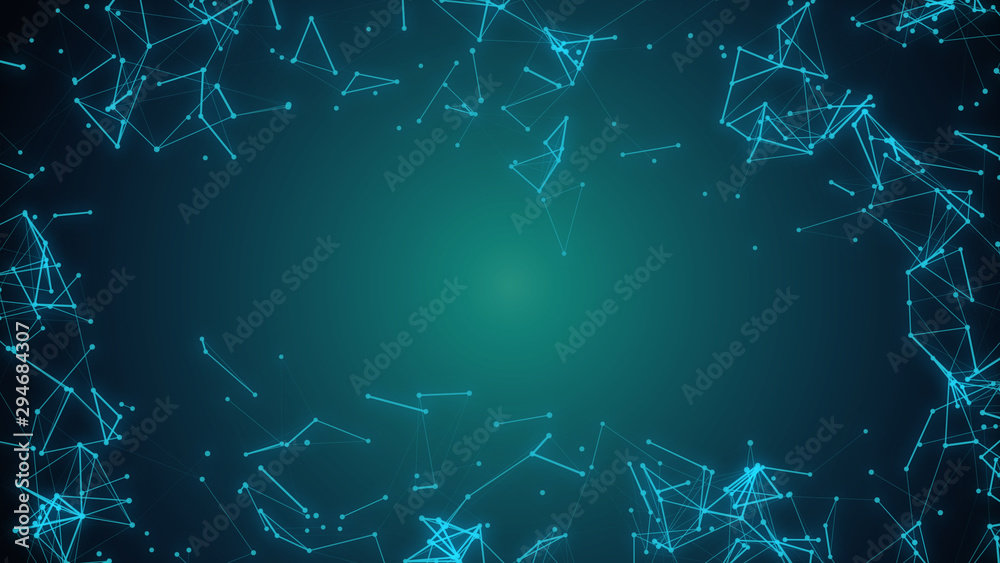 Abstract background motion transformation of empty copy space with plexus pattern of future innovation technology digital business concept with line network for decentralize communication connection