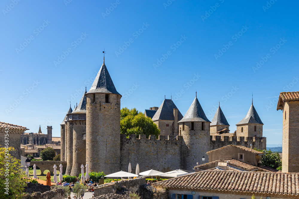 CARCASSONNE / FRANCE - SEPTEMBER 12, 2019: Inside the fortress Carcassonne, Languedoc, France