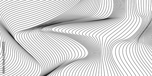 Wavy background of lines. Monochrome dynamic surface with effect of optical illusion. Vector.