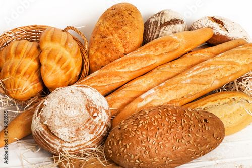 Several types of bread on white background