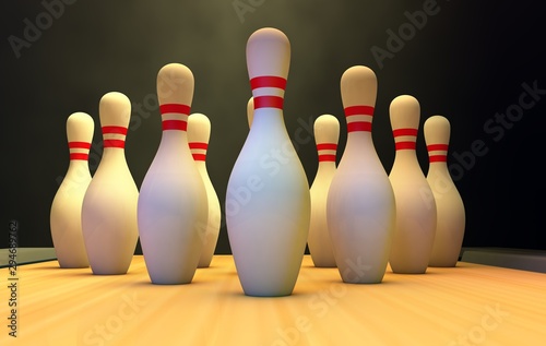 Bowling background with pins and ball.