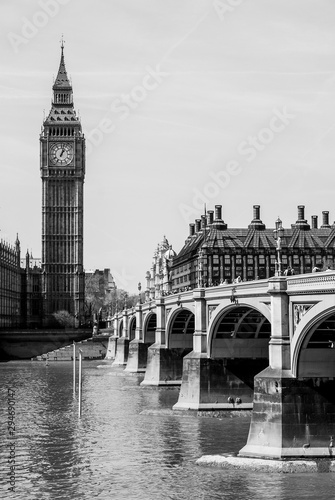 Westminster Bridge with River Thames and Big Bang Clock in Background, London, England, UK