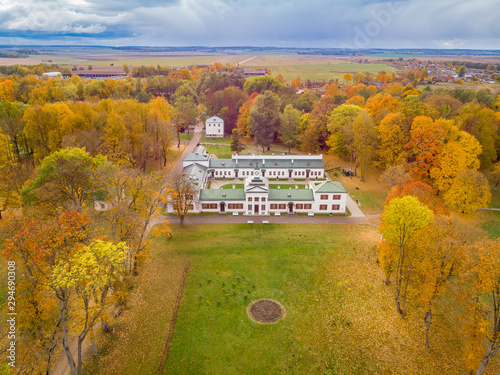 The palace in countryside in Belarus whish was built in 1822. Autumn 2019 photo