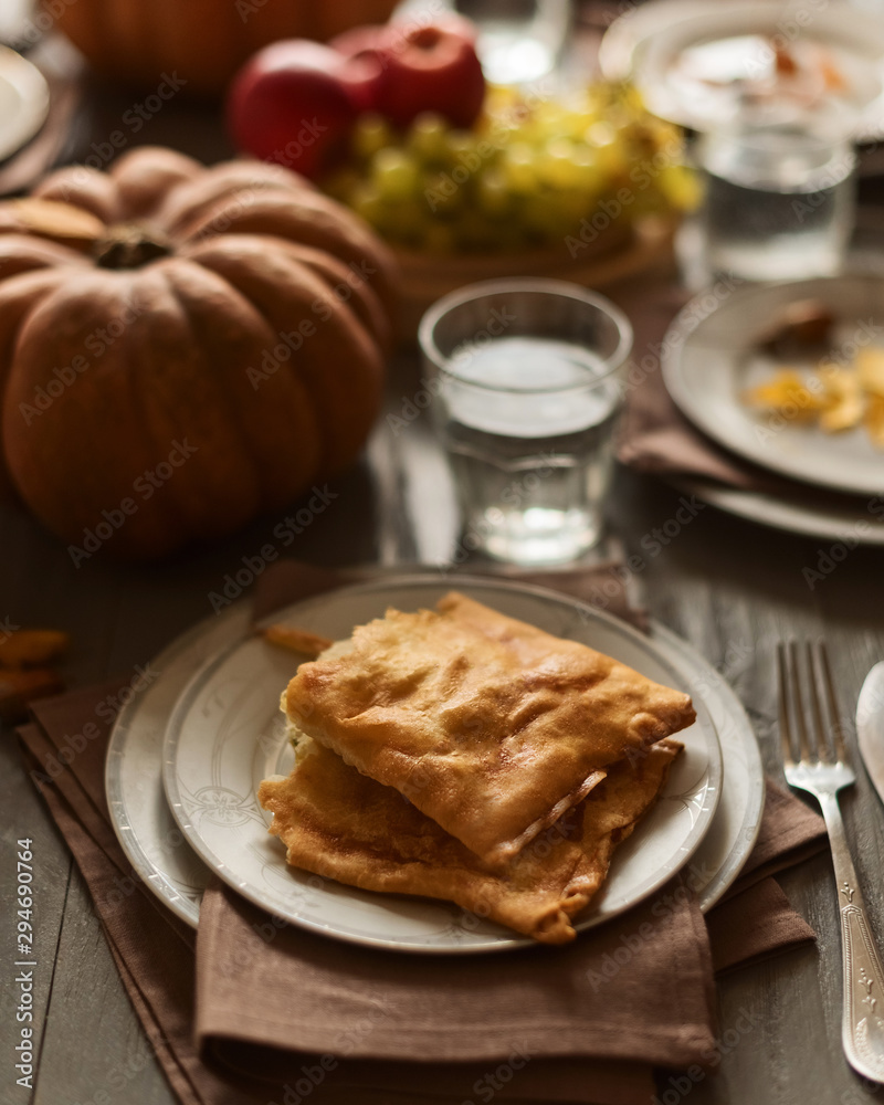 Pumpkin pie on a festive autumn table Pumpkin pie on a festive autumn table