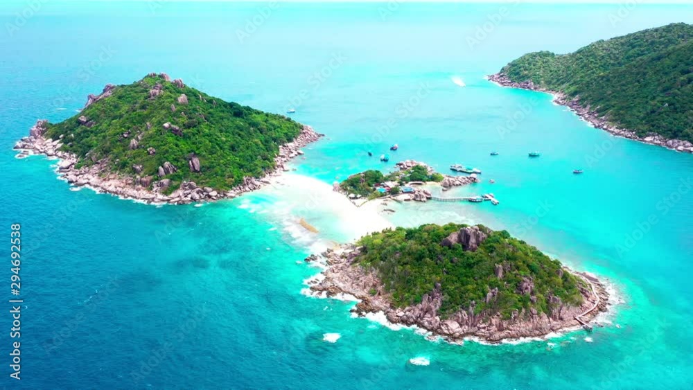 Amazing in natural rocks on the beach, Beautiful turquoise blue ocean tropical seascape Koh Nang Yuan, Koh tao, Surat Thani, Thailand. Aerial Bird Eye View