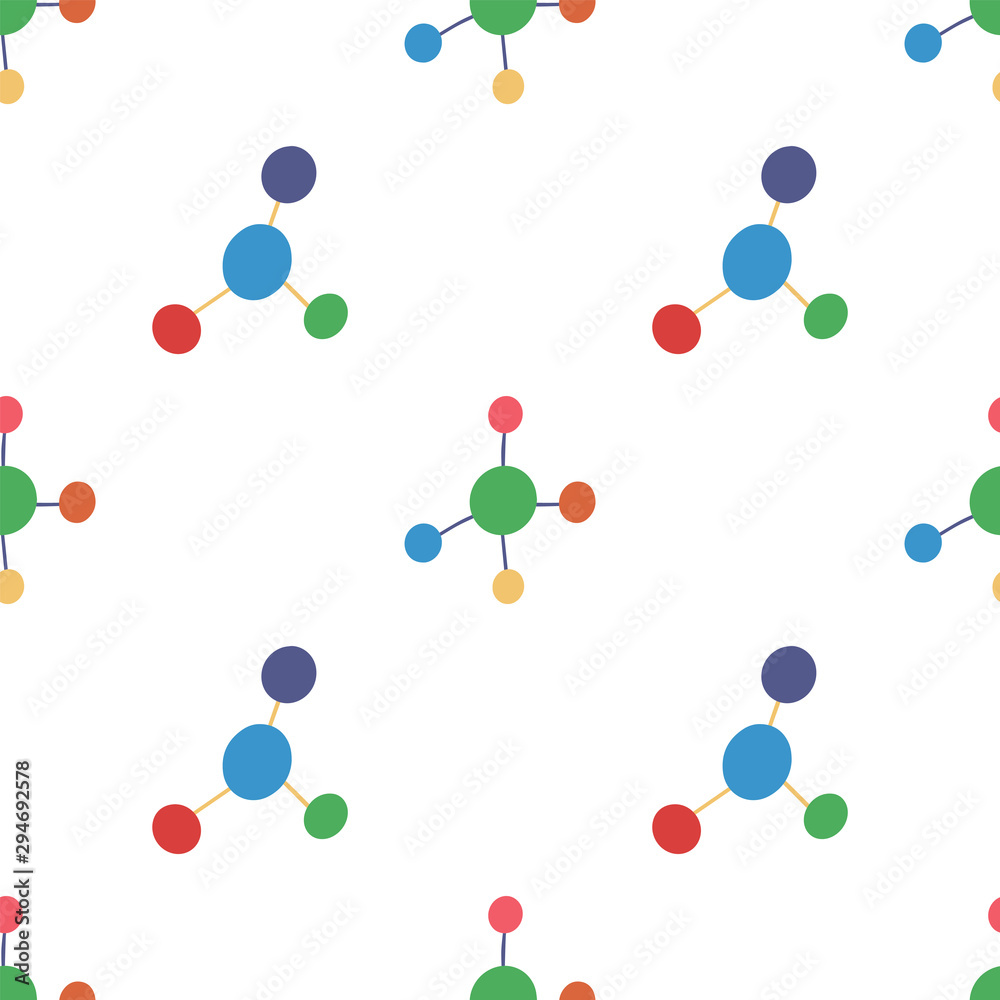 Seamless pattern with molecule for web design, wrapping paper, fabric, wallpaper, background. Decoration science, education, medical element. Abstract vector backdrop.