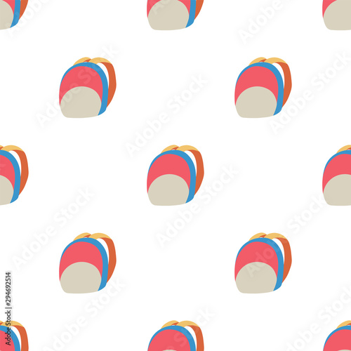 Modern doodle seamless pattern with backpack, pink and blue color on white background for web and fabric design. Vector flat design.