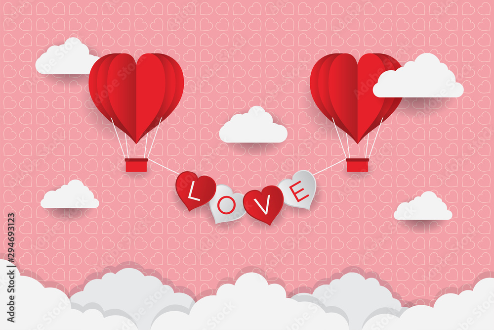 Concept of Valentine's Day, Art paper flying heart balloons. vector illustration. Wallpapers, leaflets, invitations, posters, brochures, banners. EPS 10