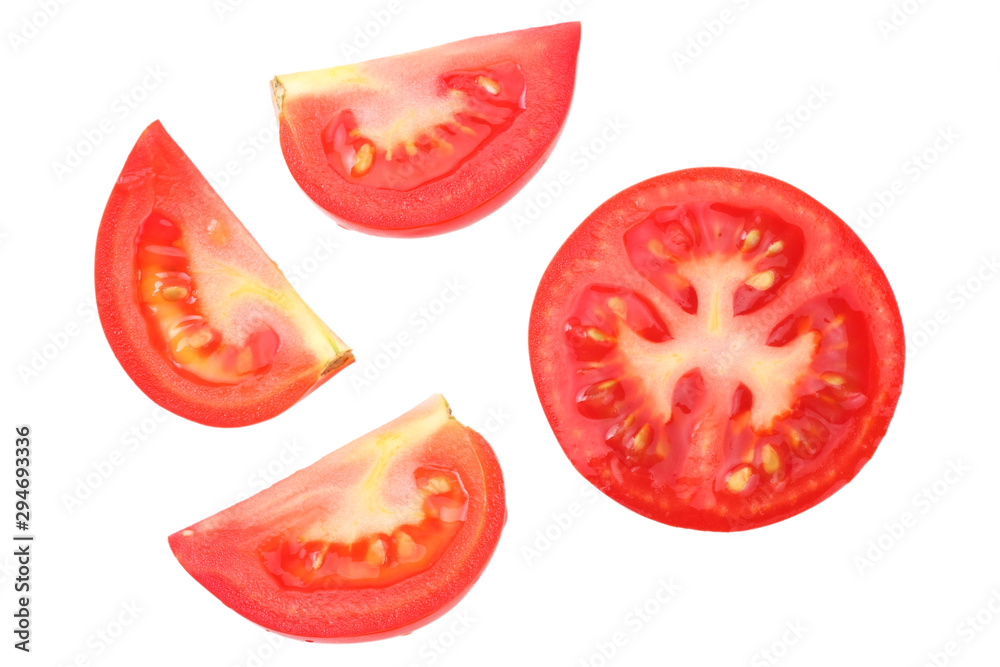 slices of tomato isolated on a white background top view slices of tomato isolated on a white background top view