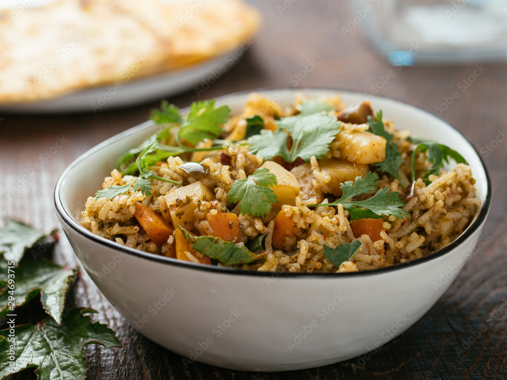 Gongura Biryani with rice, roselle leaves, carrots, potatoes, eggplant and onions Gongura Biryani with rice, roselle leaves, carrots, potatoes, eggplant and onions