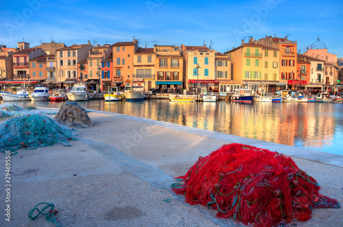 Small town of Cassis on a winter evening sunset photo