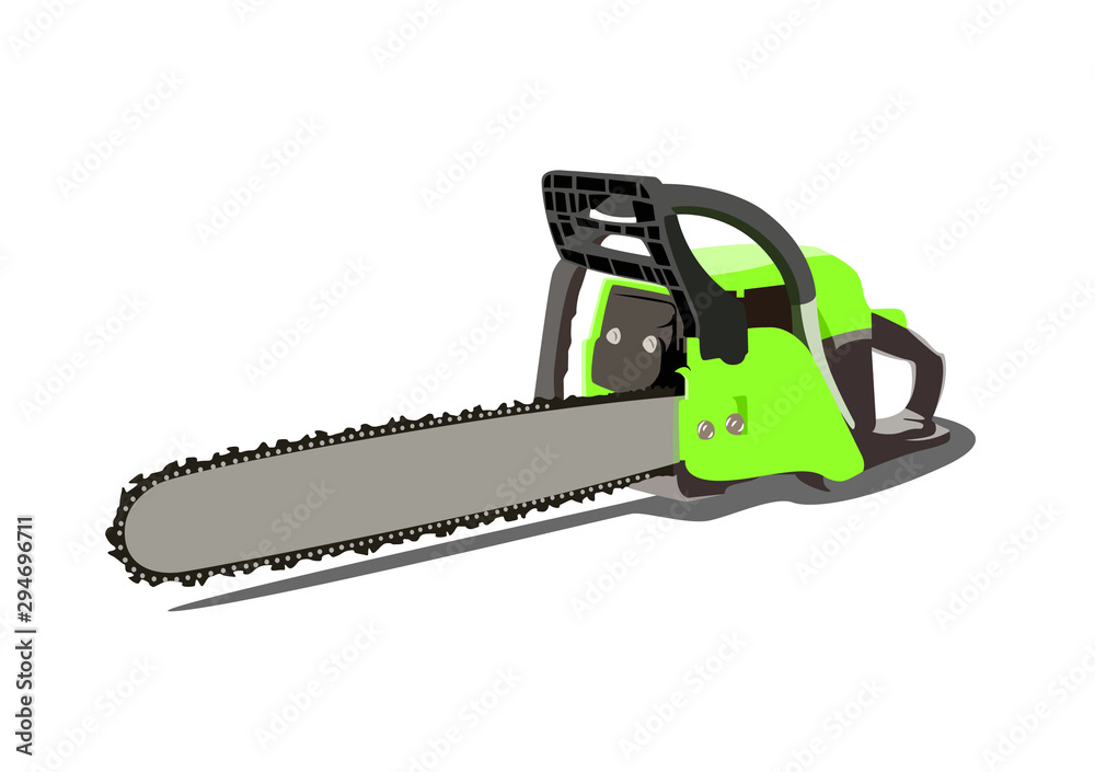 chain saw green realistic vector illustration isolated