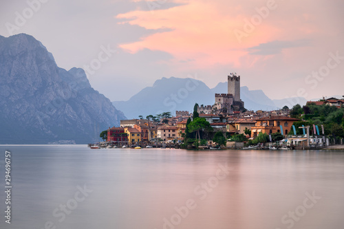 Fototapeta Naklejka Na Ścianę i Meble -  Lake Garda and Town of Malcesine in the Evening, Italy
