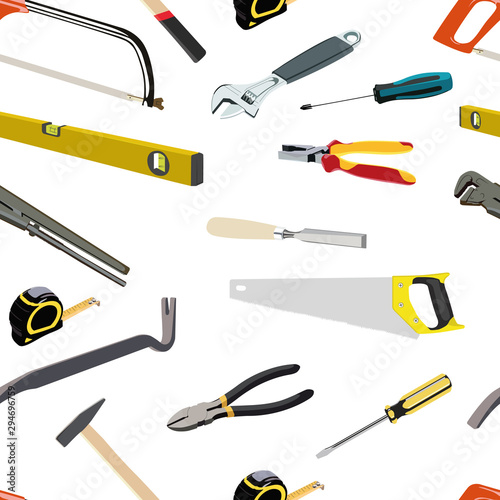hand tools pattern white background