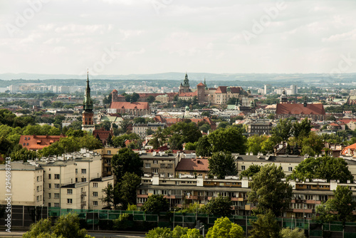 View of modern and historic Krakow from Krakus Mound Poland © rparys