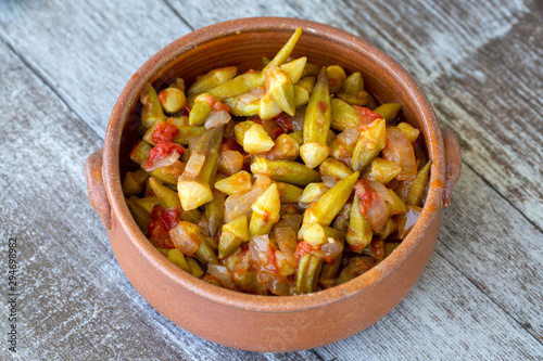 Traditional delicious Turkish food; okra with olive oil  (bamya)