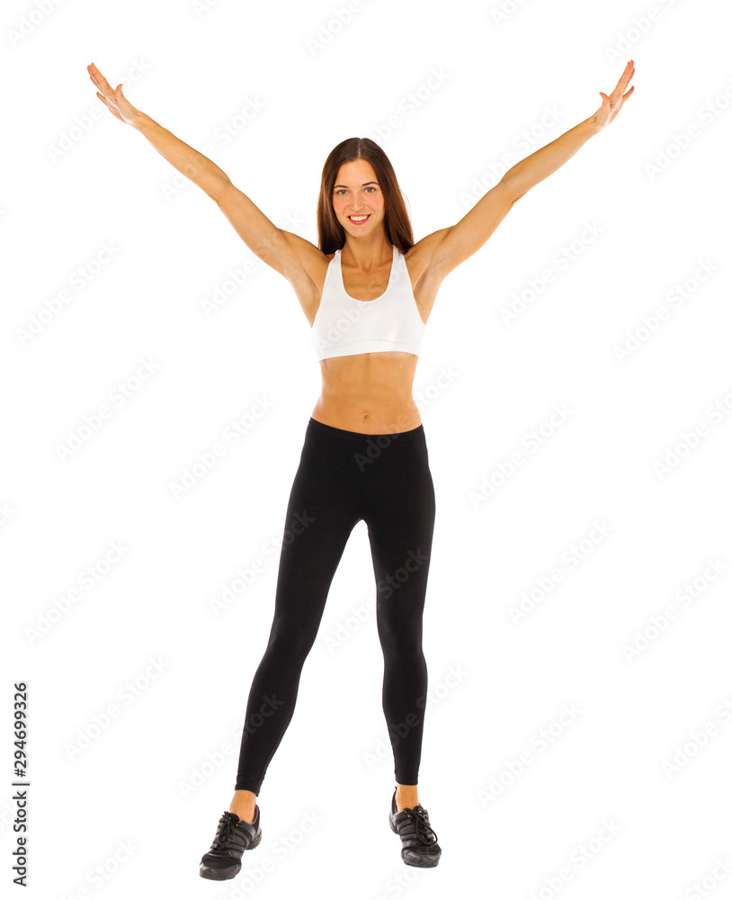 Sexy fitness woman posing in studio - isolated on a white background Sexy fitness woman posing in studio - isolated on a white background
