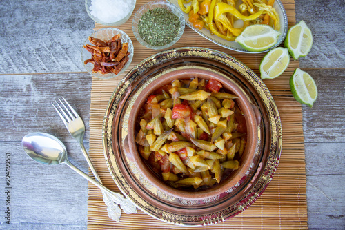 Traditional delicious Turkish food; okra with olive oil  (bamya)