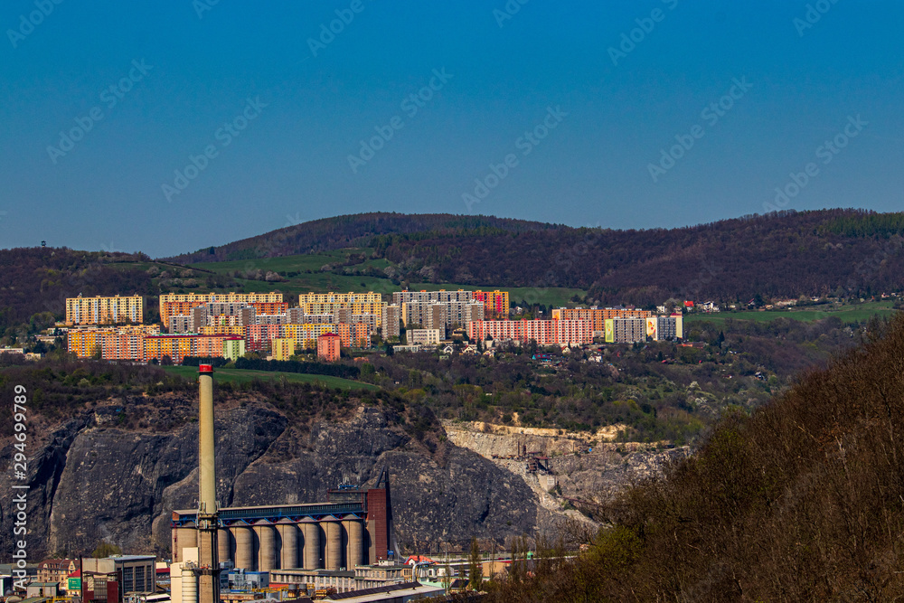 Housing estate with chemical plant in the Czech Republic, Usti nad Labem.