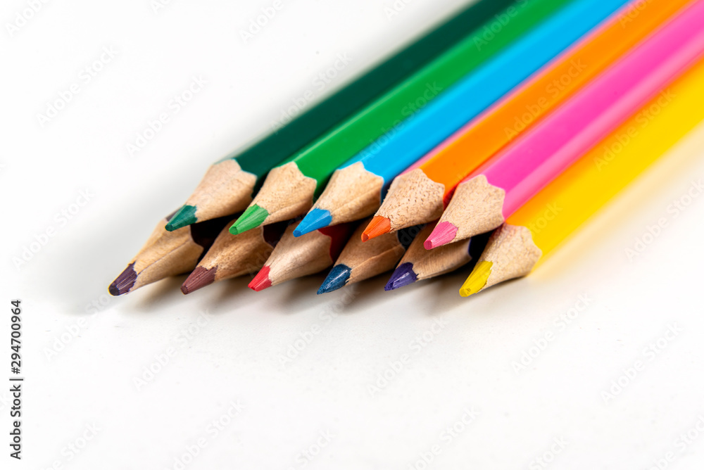 Color pencils on white background. Color pencils on white background.