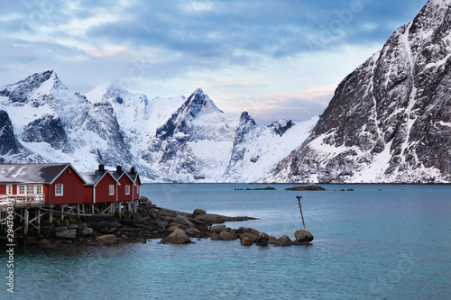 Cabins in a Norwegian fjord photo