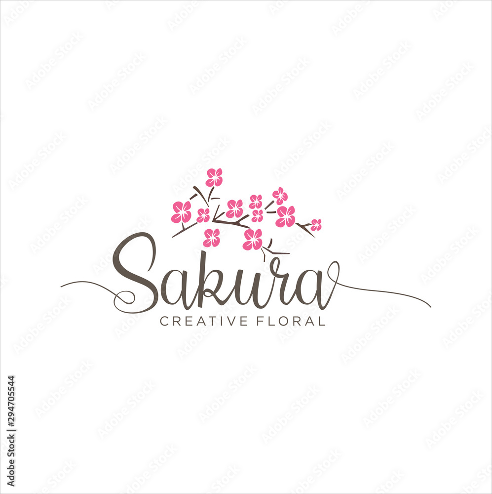 flower Sakura Logo Design Vector Stock . Blossom Logo nature organic