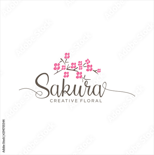 flower Sakura Logo Design Vector Stock . Blossom Logo nature organic healthy