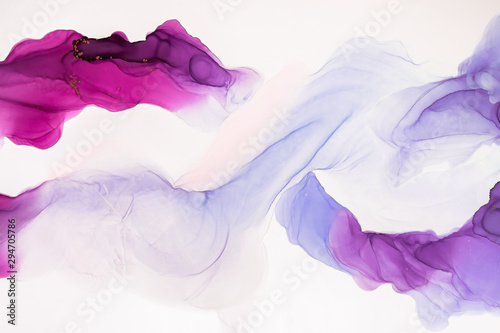 Alcohol ink. Artistic bright splash. Liquid artwork. Purple marble texture. Abstract ethereal swirl. Contemporary art. Abstract art background. Multicolored bright texture. Sophisticated illustration.