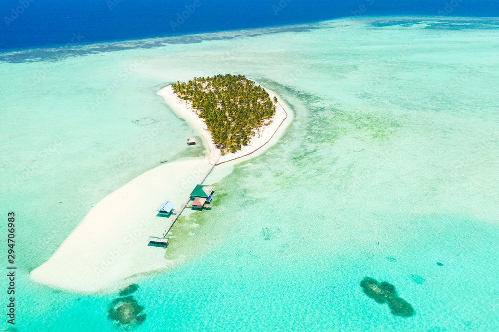 Seascape with a paradise island. Onok Island Balabac, Philippines. A ...